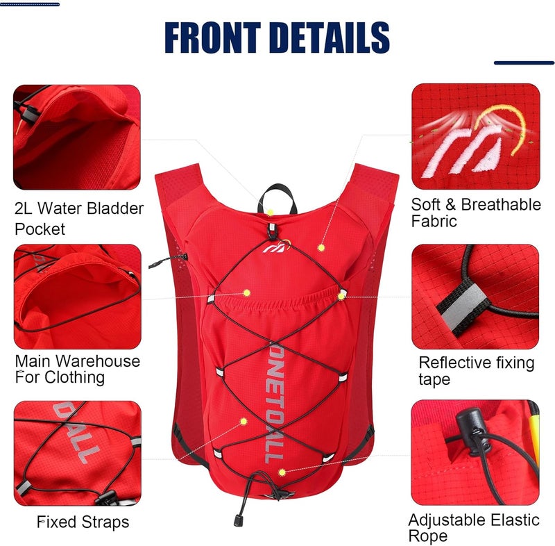 ONETOALL Running Vest for Women & Men, 6L Hydration Backpack with 2L Water Bladder, Lightweight Water Backpack for Trail Running, Marathon, Hiking, Cycling, Jogging, Adjustable Fit - Image 5